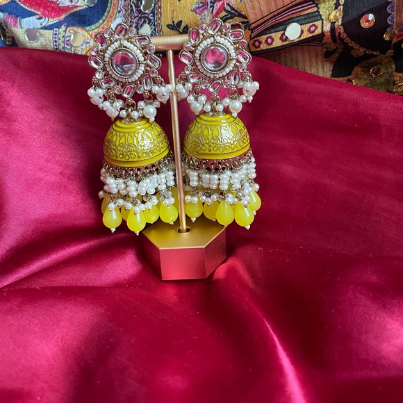 Yellow Heavy Jhumka - Picture 5 of 8